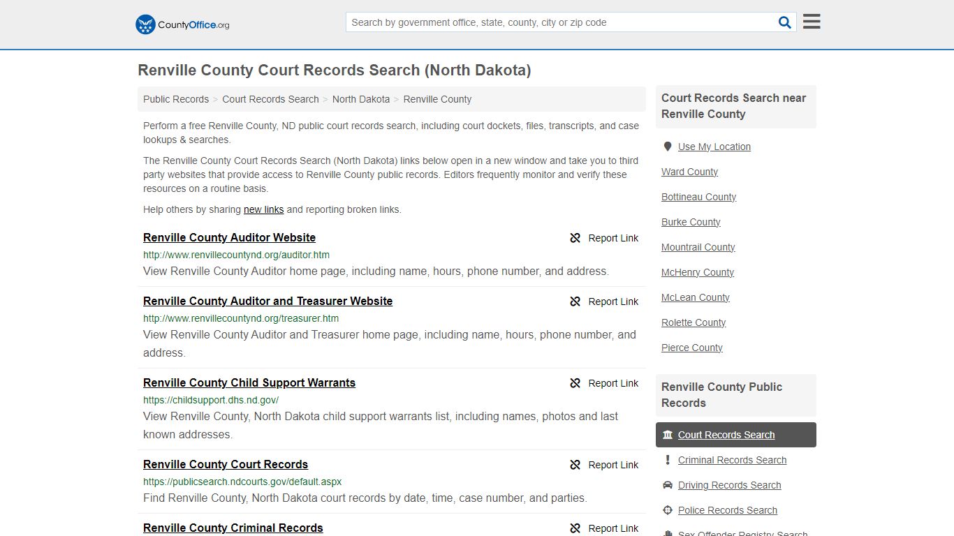 Renville County Court Records Search (North Dakota) - County Office
